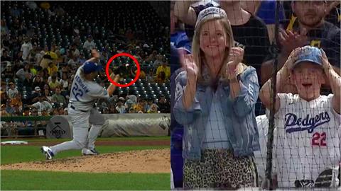 MLB(影)／超級老爸！道奇柯蕭接殺「近180公里強襲球」兒子場邊觀賽抱頭驚嘆