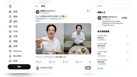 賴清德啖壽司照登日媒　美駐日大使po文批中脅迫成性