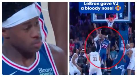NBA(影)／「詹皇」太粗了吧！搶籃板誤傷21歲隊友當場見血賽後對詹皇說話了