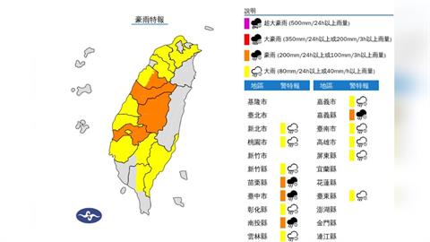 快新聞／下班記得帶傘！　氣象署對14縣市發布豪大雨特報