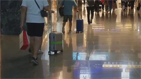 桃機航廈奇景　年輕人騎電動行李箱亂竄