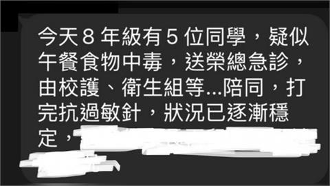 快新聞／北市營養午餐又出包？士林某國中5生吃完「嘴唇紅腫送急診」投訴者憂被壓案