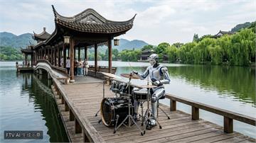 未來感十足！杭州西湖「人形機器人樂團」街頭熱舞吸睛