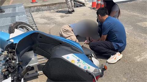 桃園七旬騎士闖入施工封閉車道　撞上凹洞當場翻車、人陷昏迷