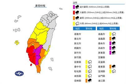 快新聞／暴雨持續！氣象署發布12縣市豪大雨特報　南高屏恐「紫爆」