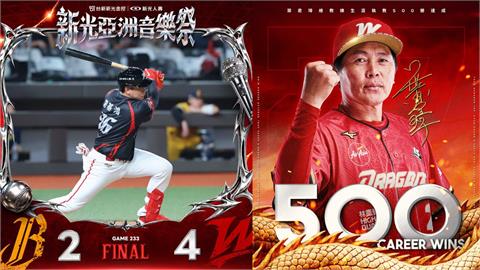 中職(影)／「紅色大砲」劉基鴻適時一棒狙擊中信兄弟！葉君璋笑納執教生涯500勝