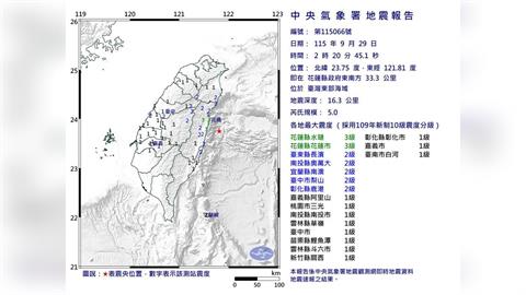 最新／深夜2:20地牛翻身！花蓮近海規模5地震　12縣市有感