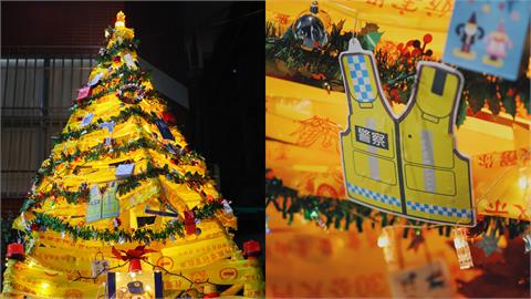 超狂「封鎖線耶誕樹」曝光！台南警局創意過節　網笑：禮物是紅單？