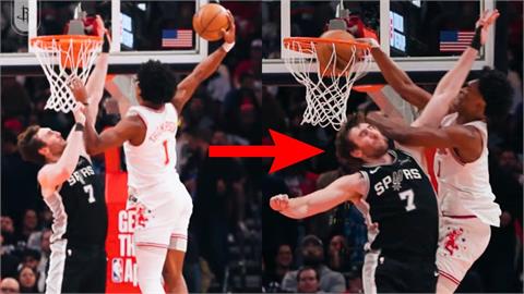 NBA(影)/我比你更跳!湯普森「火箭升空」暴力灌籃 扯下馬刺中鋒秀顏扣功力