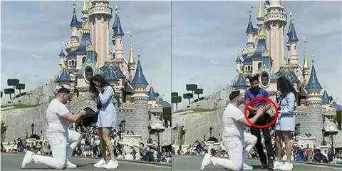 迪士尼樂園浪漫求婚！男單膝跪地下秒員工衝出搶走鑽戒　場面瞬間尷尬