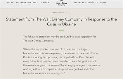 譴責俄羅斯入侵烏克蘭　迪士尼等影業停上院線片