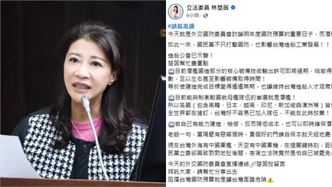 國民黨擬「砍光潛艦20億預算」！林楚茵痛批「拖累造船工業」：扯國防後腿