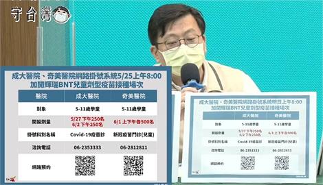 快新聞／加開兒童BNT疫苗！台南成大、奇美醫院增1500名額　明上午開放預約