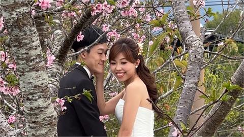石馬公園河津櫻「年開兩次花」　新加坡新人拍婚紗取景
