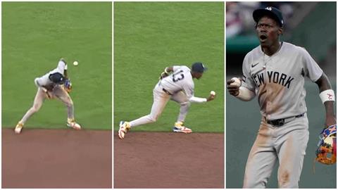 MLB(影)／171公里砲彈來襲！洋基二壘手「空手奪白刃」美技接殺　這反應力太神