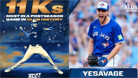 MLB(影)／10K只花4局！藍鳥菜鳥季後賽初登板寫歷史、洋基狂揮空變人體電風扇