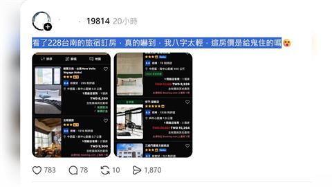好貴！連假台南住宿「雙人房破8千」　網友：這房價是給鬼住？