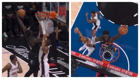 NBA(影)／這是真男人沒在閃！灰狼藍道直衝「法國斑馬」上演顏扣全場嗨翻