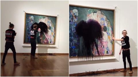 奧地利大師克林姆畫作被潑「黑色液體」！環保團體發文認了　全球震怒