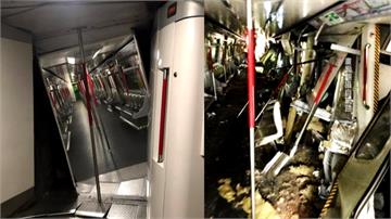 港版失速列車！香港地鐵對撞 車廂嚴重變形