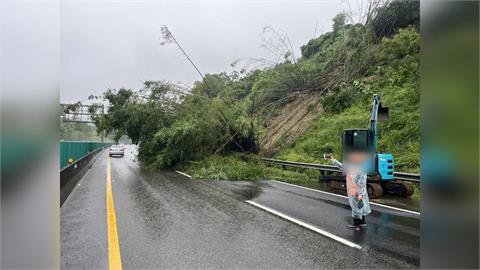 快新聞／豪雨狂炸！國10東向燕巢路段邊坡滑落樹倒　緊急封閉排除