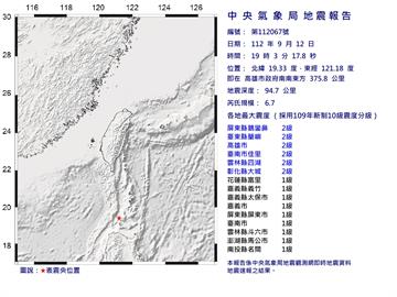 快新聞／台灣南方海域19:03大地震　規模6.7