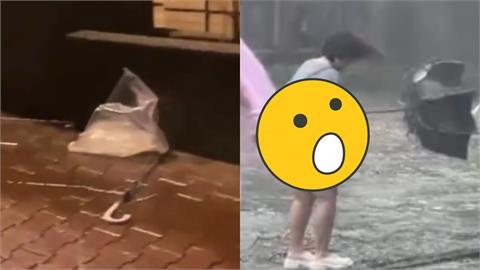 女大生秒變「彎腰落湯雞」冒雨掙扎　文大仇人坡見「雨傘菊花」滿地開！
