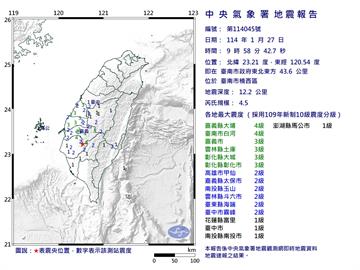 快新聞／09:58地牛又翻身！　台南市規模4.5極淺層地震