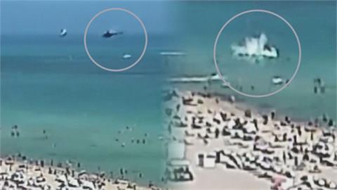 整個沙灘擠滿遊客！直升機失控墜邁阿密海灘　機上3人受傷送醫