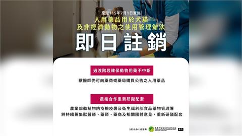 快新聞／「寵物用藥新制」正式註銷！農業部：將研擬更貼近臨床機制