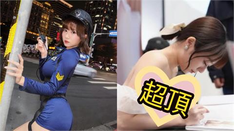 啦啦隊「短髮女神」換裝戰袍猛進化！低頭簽書「頂到了」極致視角流出
