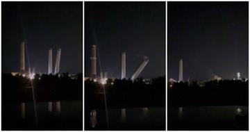 功成身退！苗栗通霄電廠4號舊機組煙囪今晚順利「放倒」　震撼畫面曝光