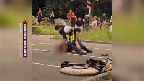 男深夜酒醉拿鐵棍敲擊廣場欄杆　被帶回派出所