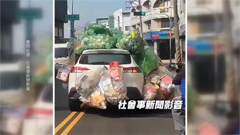 回收版＂移動城堡＂！？ 台中驚見休旅車綁滿回收物上路