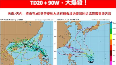 「TD20＋90W」雙颱共舞？專家示警「樺加沙恐達中颱↑」：這2天逼台！