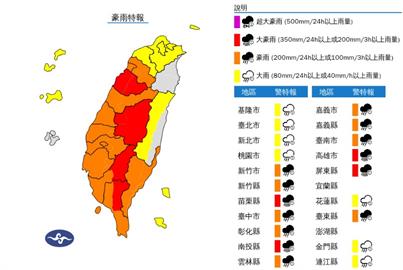 快新聞／雨區擴大！3地區雨彈升級　氣象署示警20縣市：豪大雨下到明天