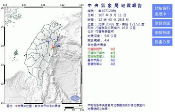 快訊／花蓮發生規模4.4地震！最大震度5級