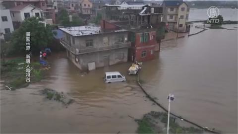 洞庭湖決堤村莊滅頂　第二道防線告急