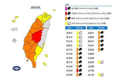 快新聞／氣象署示警18縣市豪大雨　「這縣市」日雨量恐飆破350毫米