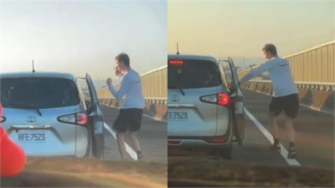 國道驚見外國男跳車「路肩熱舞」44秒片流出!後方駕駛嚇喊:是不是喝醉了?