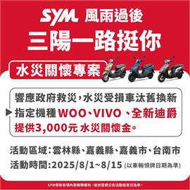 三陽機車推出　「水災關懷換購補助金」　一路挺你