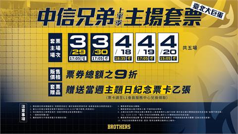 中職／百萬象迷準備好新球季到來！  中信兄弟上半季臺北大巨蛋主場售票資訊公佈