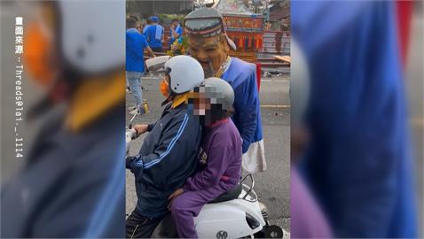 佛也發火！　"假土地公"沿街乞討　大頭緊貼騎士 壓力山大