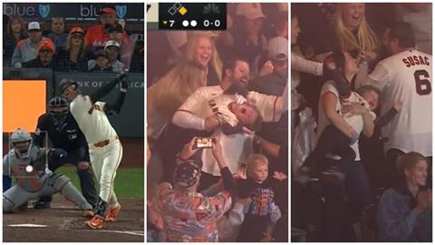 MLB(影)／全家狂歡vs.小孩崩潰！巨人新秀猛打賞後　小孩「災難級反差」爆紅