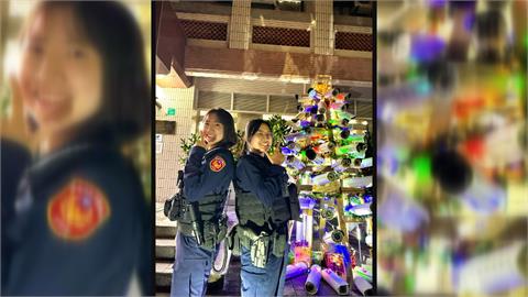 台南派出所員警動手玩創意　　環保利用報廢監視器製作「無死角耶誕樹」