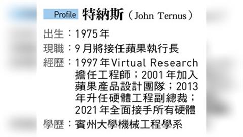 庫克掌舵15年市值翻10倍 交棒硬體戰將特納斯！員工眼中「超級大好人」