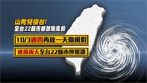 山陀兒颱風龜速前進　全台22縣市週四停班停課