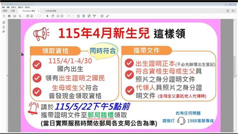 4月新生兒2700人還能領一萬　普發一萬全台領取率逾99%