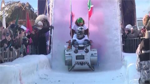 韃靼斯坦共和國自製雪橇大賽　眾人愛看「解體秀」