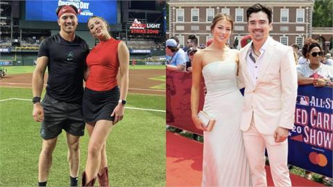 MLB(影)／台美混血卡仔與「美國小姐」女友場上曬恩愛！賽前獻唱大谷翔平場邊鼓掌